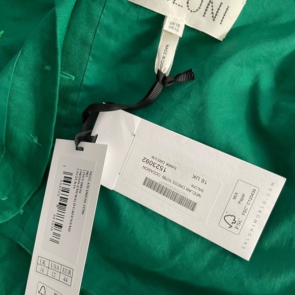 Saloni Neelam floral embroidered cutout linen dress emerald green sz us 12 - Picture 3 of 12